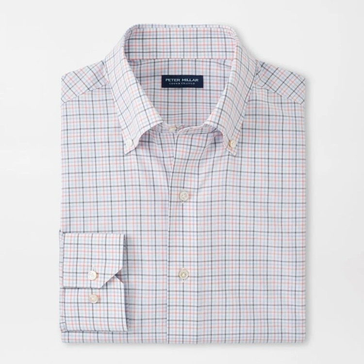 New $200 Peter Millar Men's Multicolor Check Shirt Performance Poplin